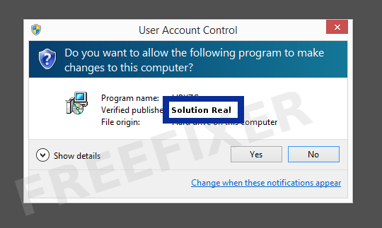 Screenshot where Solution Real appears as the verified publisher in the UAC dialog